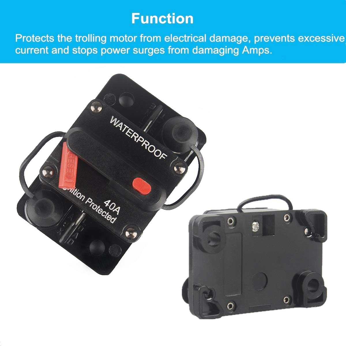 Wohhom 40 Amp Circuit Breaker With Manual Reset 12V-36V Dc Waterproof Surface Mount For Car Audio Rv Marine Boat Truck Trolling