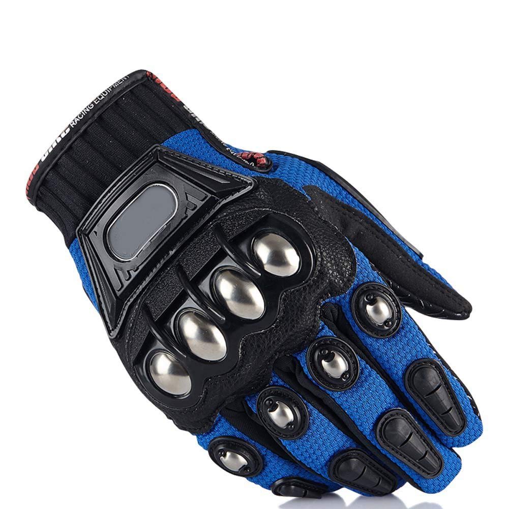 Steel Outdoor Knuckle Motorcycle Motorbike Powersports Safety Gloves (X-Large, Blue)