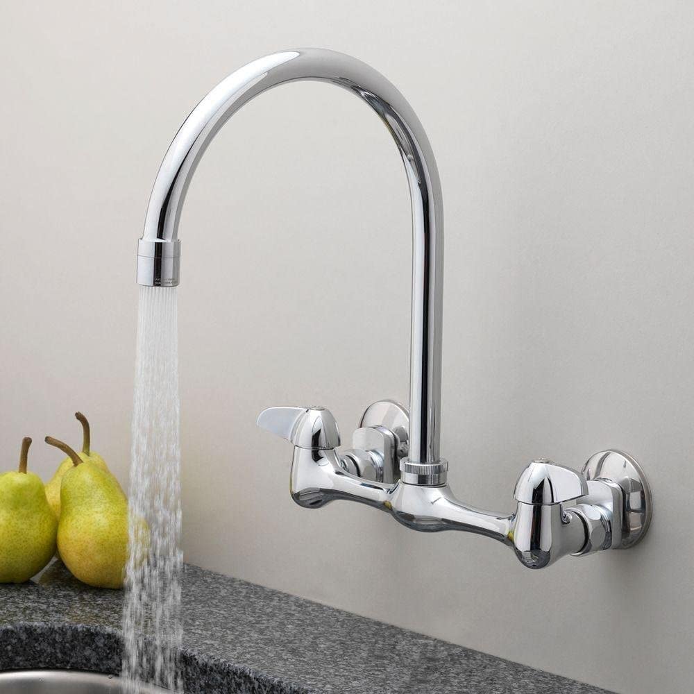 Homewerks 3190-40-Ch-Bc-Z Two Handle High-Arc Wallmount Kitchen Faucet