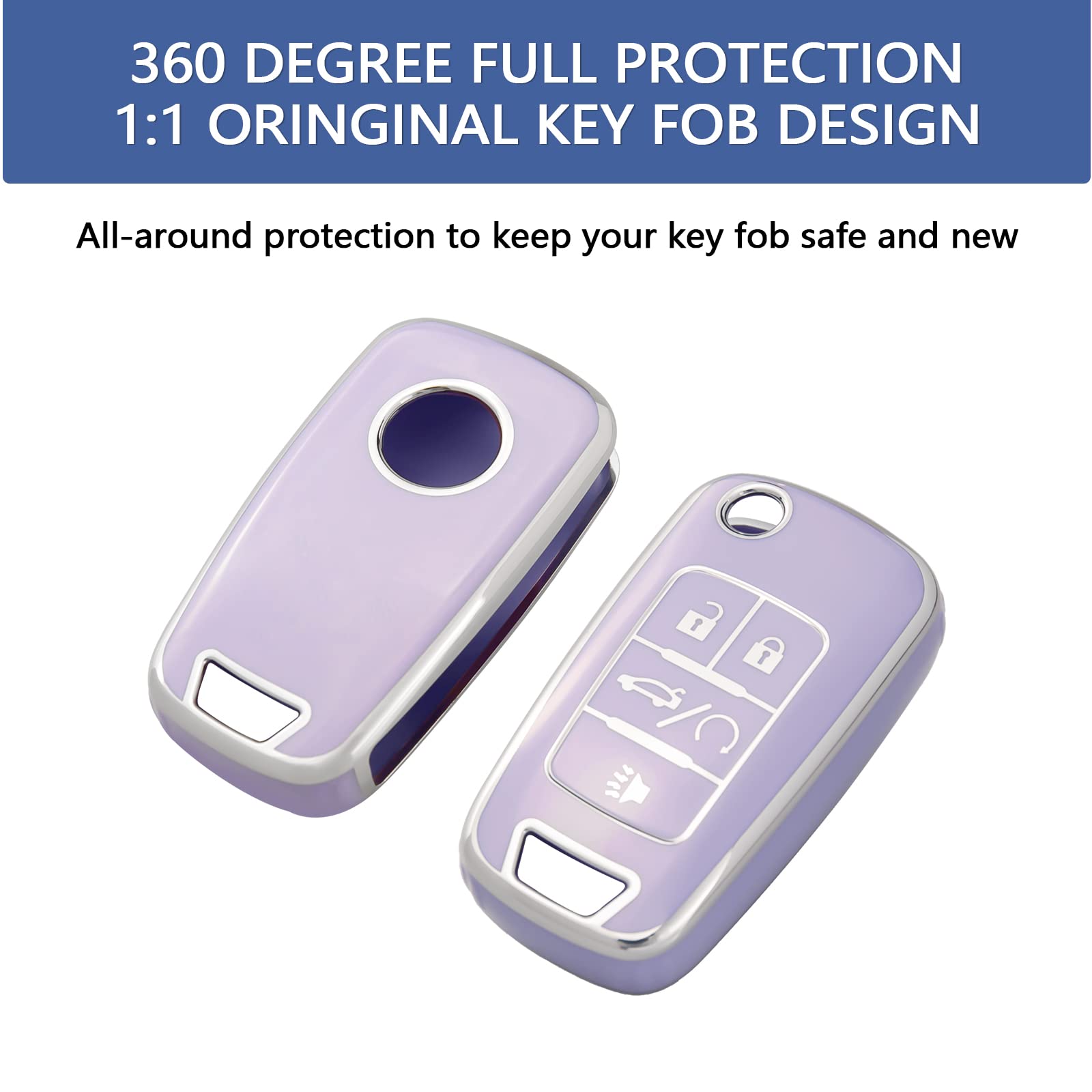 Offcurve For Chevy Key Fob Cover With Keychain, Car Key Case Fit For Chevrolet Chevy Gmc Buick Encore Terrain Malibu Camaro Cruze Impala Equinox Volt Spark Sonic Car Smart Key Accessories, Purple