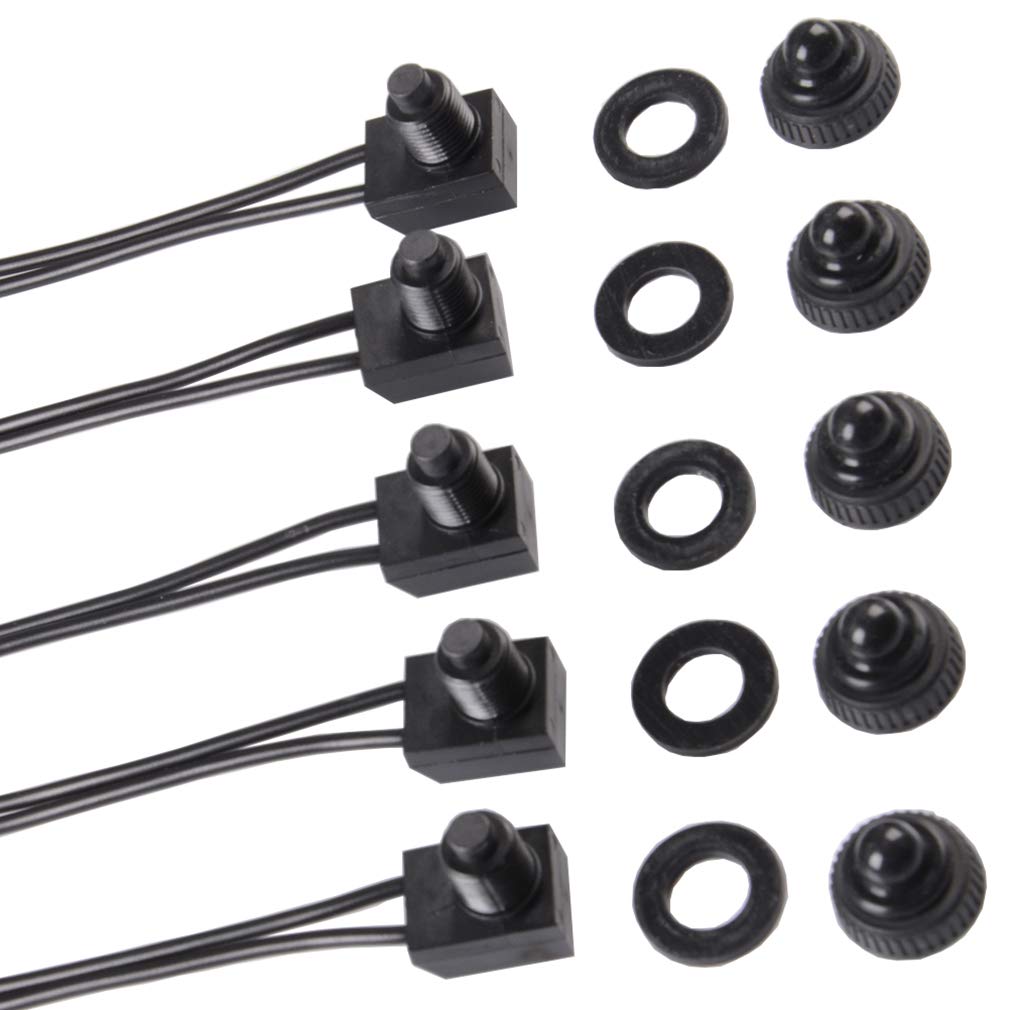 Quentacy 5Pcs Push Button Switch 12V Wired RV Waterproof On-Off Micro Light Toggle Switches for Motorcycle Car Truck Boat Marine
