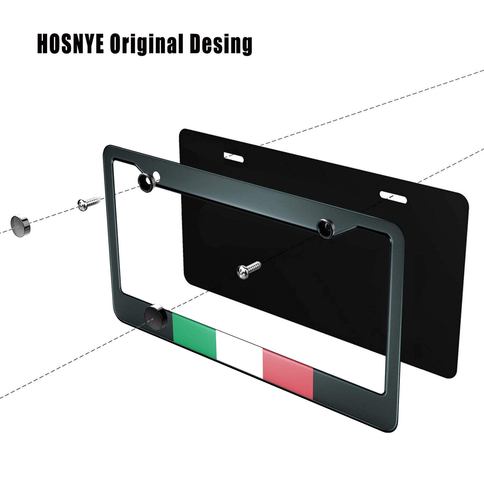 HOSNYE Italian Flag Background License Plate Frame Metal License Plate Cover Front Plates Frames Car Tag Frame for Women Men US