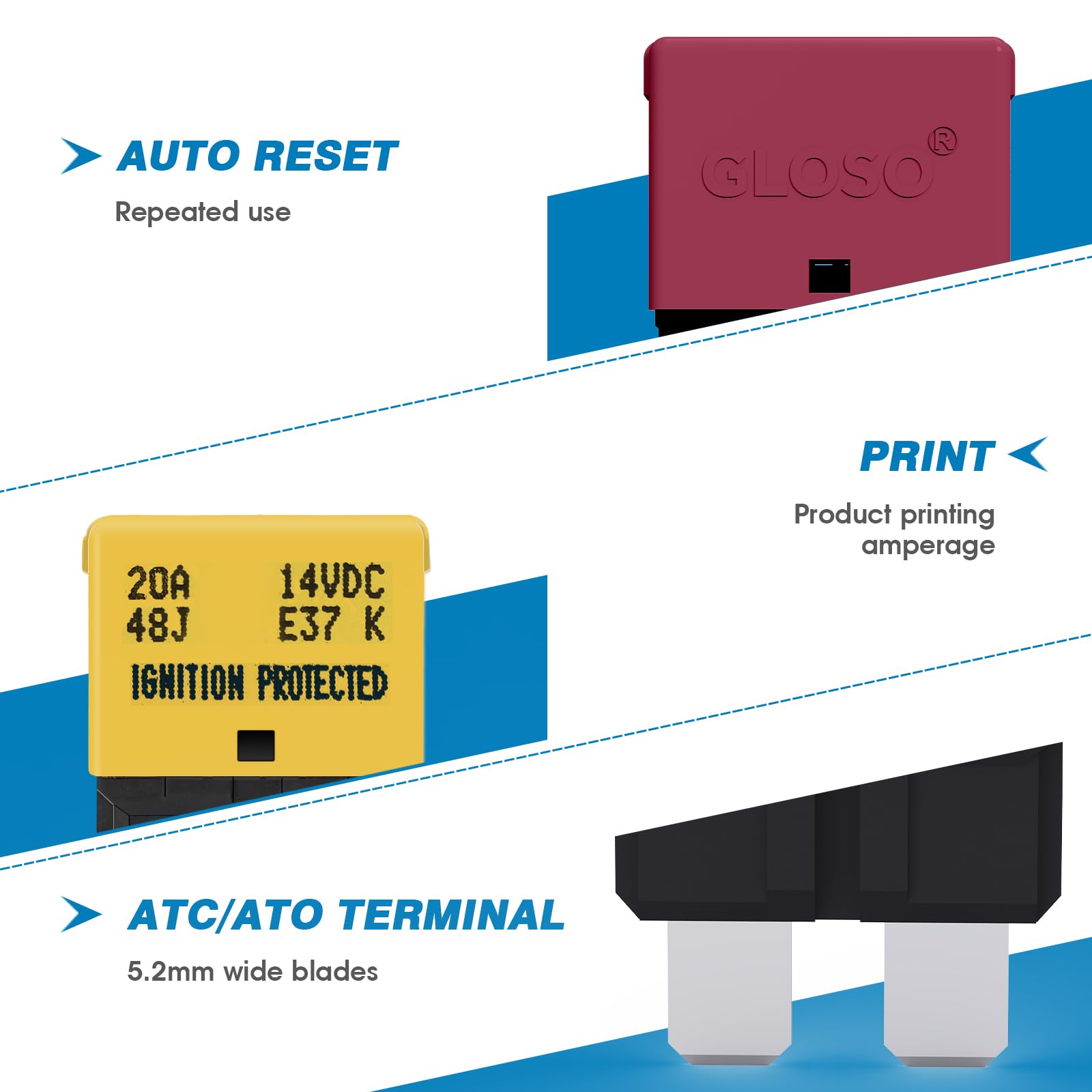 Gloso Circuit Breakers E37 Auto (T1) Reset Low Profile Atc/Ato - (25A - 5 Pack)