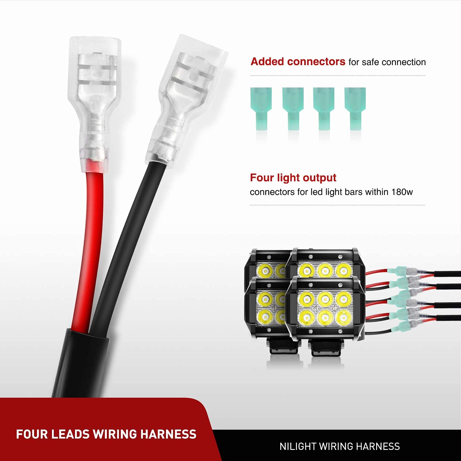 Nilight Led Light Bar Wiring Harness Kit 16Awg 12V On Off Waterproof Switch Power Relay Blade Fuse-4 Leads