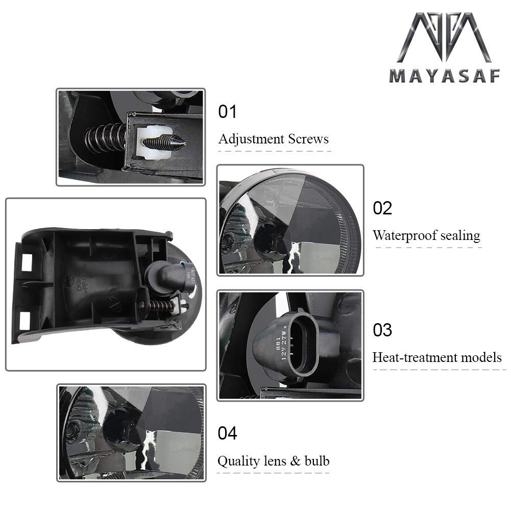 MAYASAF Smoked Lens Fog Light Assembly for 1994-2001 RAM 1500, 1994-2002 RAM 2500/3500 - Replacement Fog Lamp