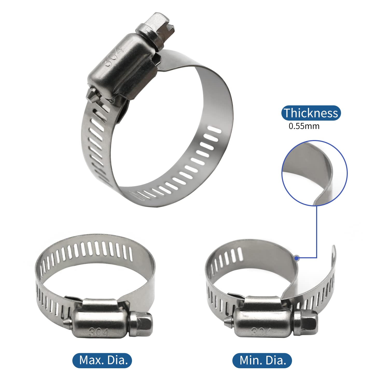 25 Pack Stainless Steel Hose Clamps, 1/2 Inch To 3/4 Inch Worm Gear Metal Hose Clamps For Pipe, Dryer Repair, Tubing And Fuel Li