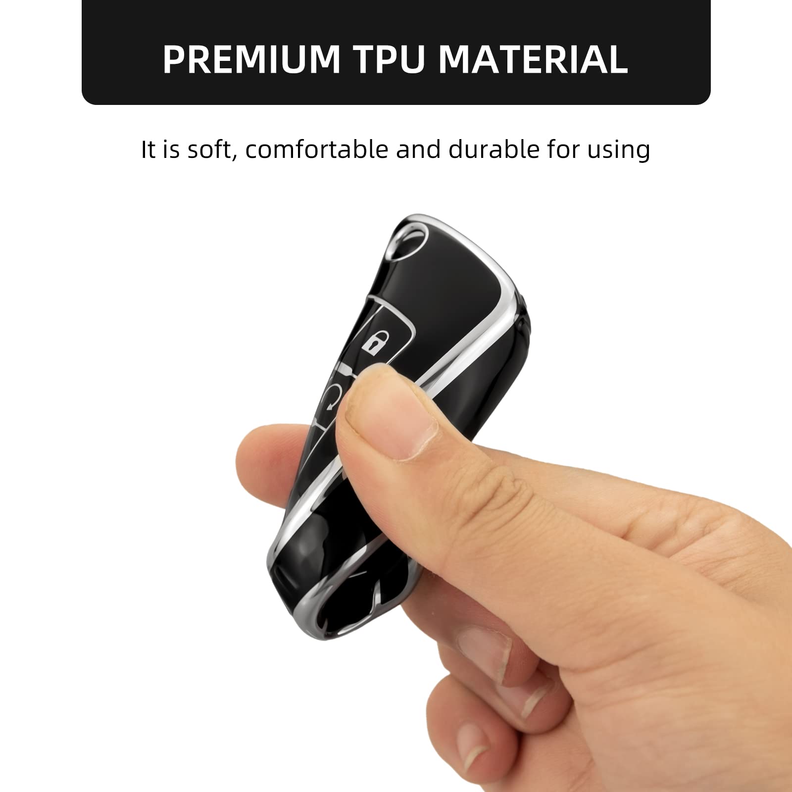 Offcurve For Chevy Key Fob Cover, Full Tpu Protective Key Case Fit For Chevrolet Chevy Gmc Buick Encore Terrain Malibu Camaro Cruze Impala Equinox Volt Spark Sonic Car Smart Key Accessories, Black