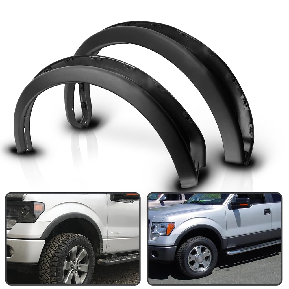 IKON MOTORSPORTS Fender Flares, Compatible With 2009-2014 Ford F150 (NOT FIT PLATIUM & RAPTOR), Factory Style Unpainted Black 4P