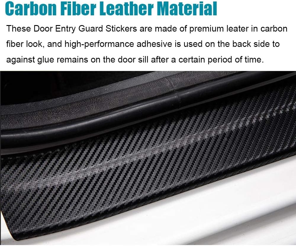 Lexley Carbon Fiber Style Leather Door Sill Protector,Scuff Plate Cover Guard Sills Protector Trim,Welcome Pedal Protect For 200