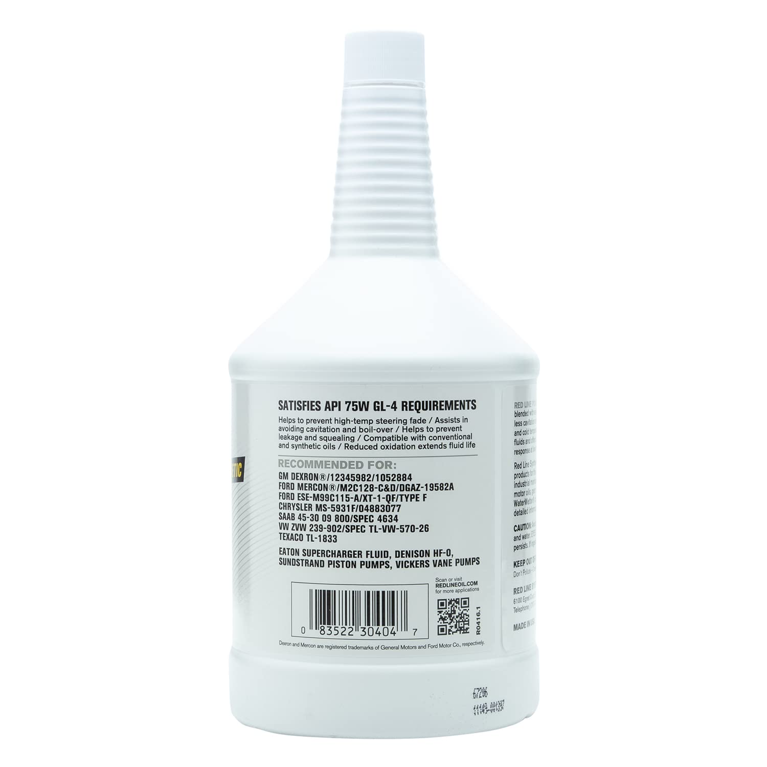 Red Line Power Steering Fluid - 1 Quart (32 Ounces) - Model 30404