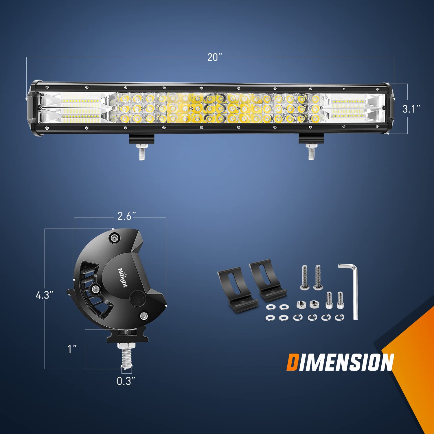 Nilight Led Light Bar 20Inch 288W Flood Spot Combo 28800Lm Off Road Driving Lighting With Wiring Harness For Trucks Tractor Trai