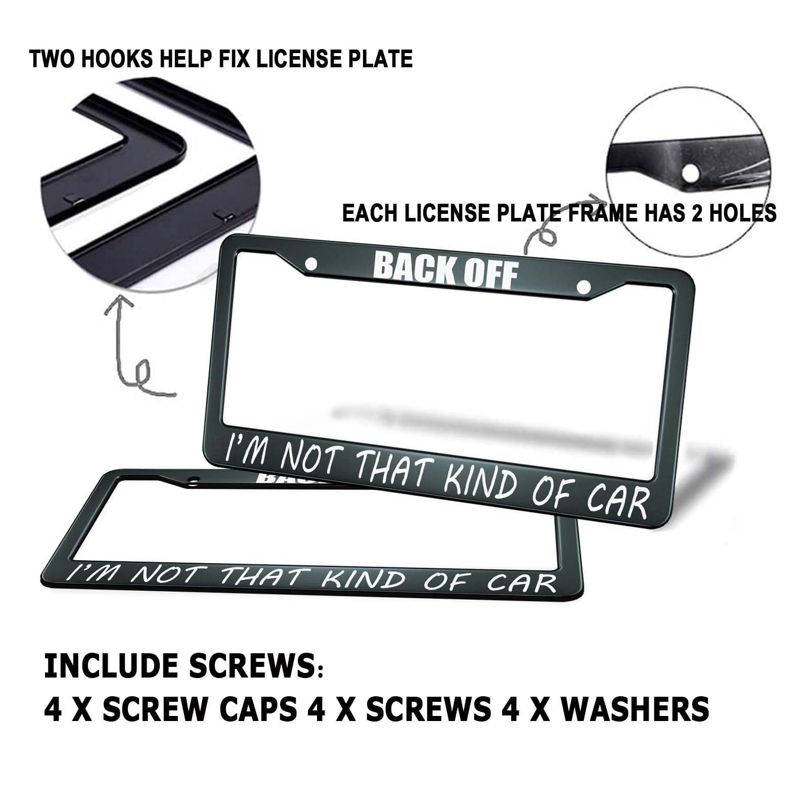 HOSNYE Back Off I'm Not That Kind of Car License Plate Frame Black 2 Pcs Metal Cute Licenses Plates Frames Licenses Plate Covers