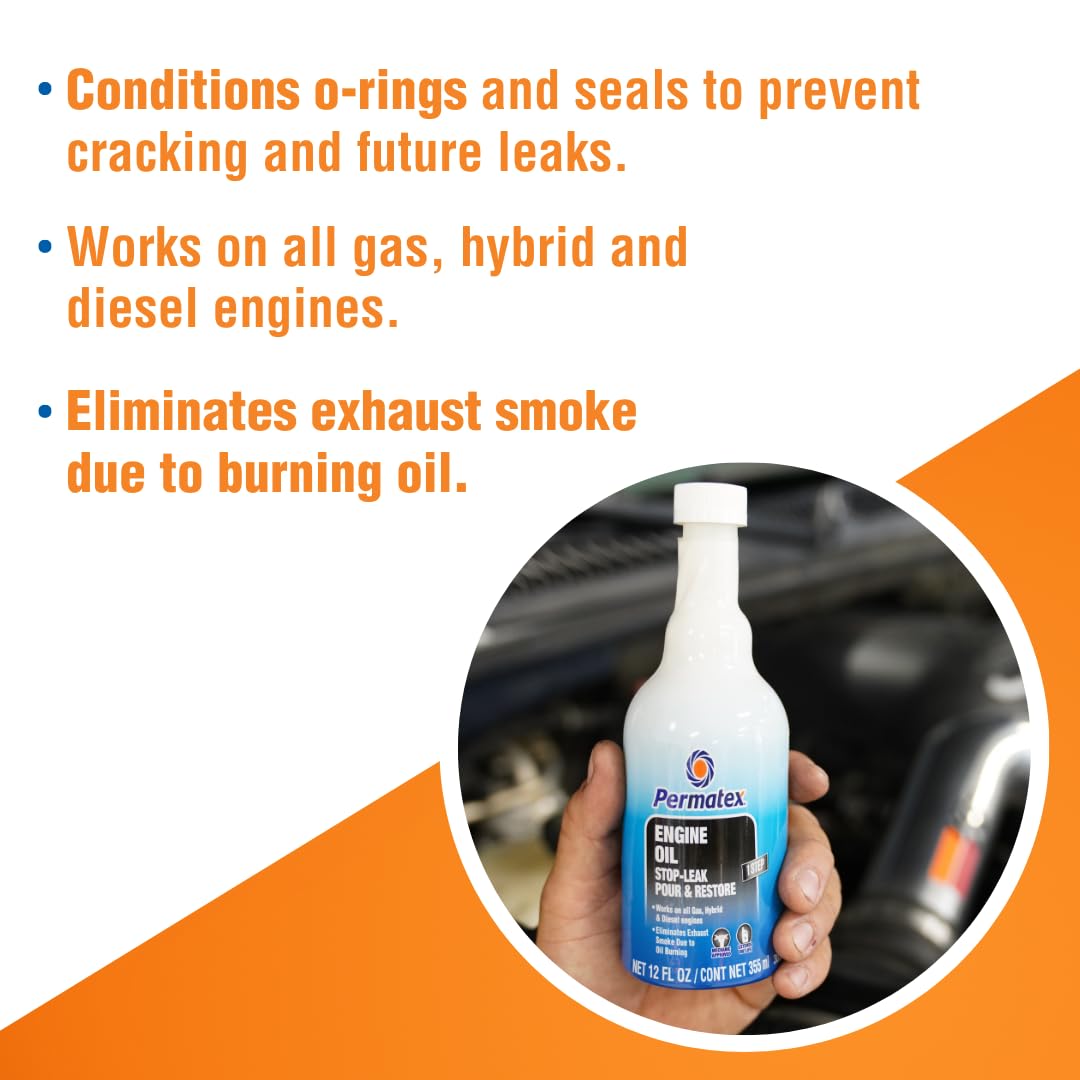Permatex Engine Oil Stop Leak, 12 fl oz, Clear, Model 30302 - Effectively Prevents Oil Leaks and Burning Without Dismantling
