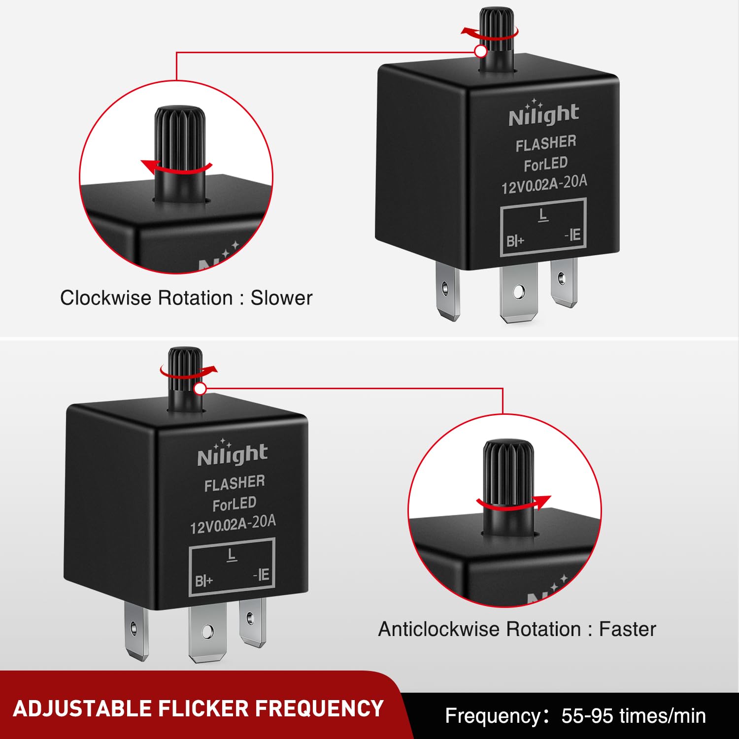 Nilight 4Pcs Flasher Relay Adjustable 3 Pin Cf13 Jl-02 Electronic Blinker Relay 12V 150W Fixes Car Turn Signal And Hazard Warn H