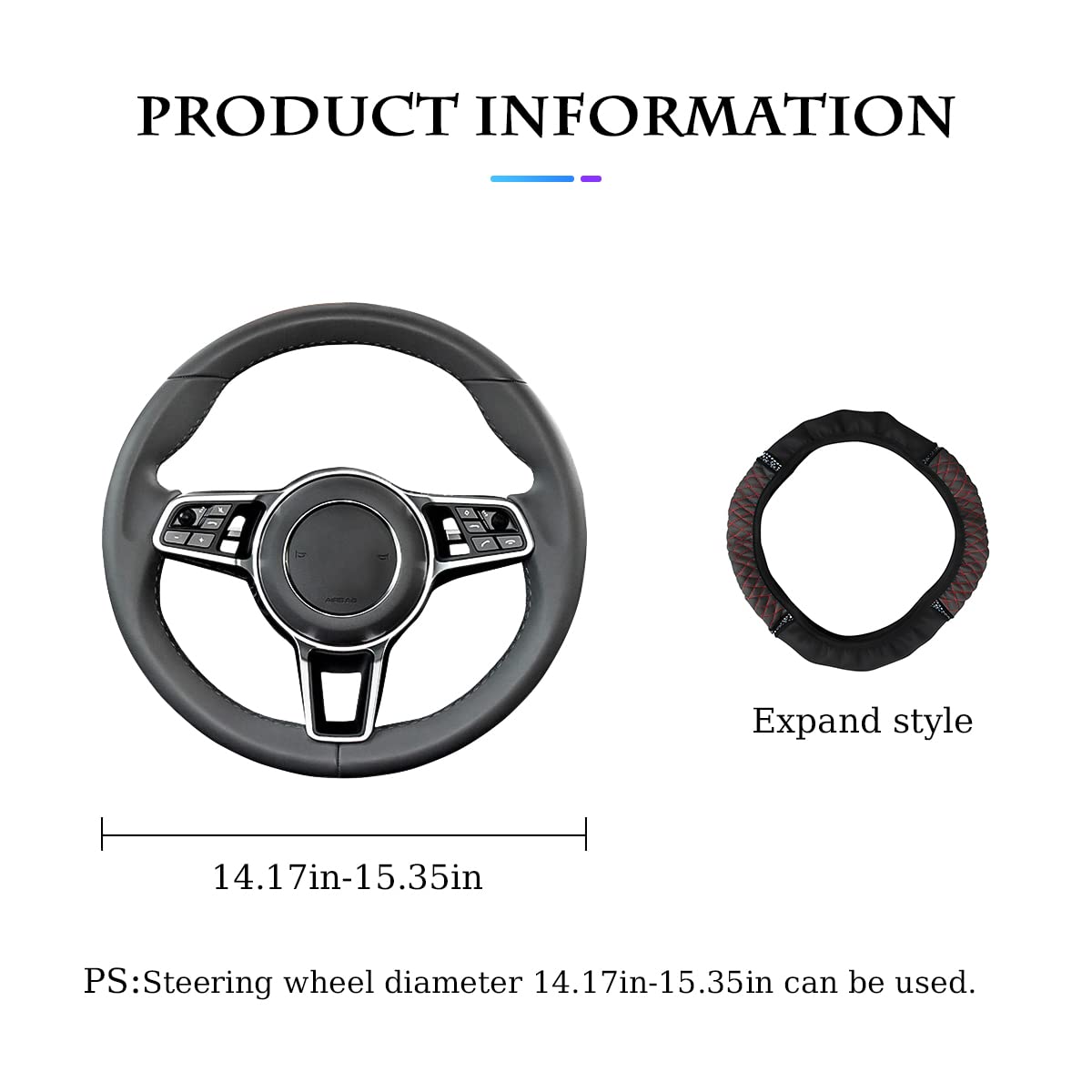 Bling Soft Leather Steering Wheel Cover, 15 Inch Colorful Rhinestones Auto Elastic Steering Wheel Protector, Sparkly Crystal Diamond For Women Girls, Car Interior Accessories For Most Cars (Black/Red)