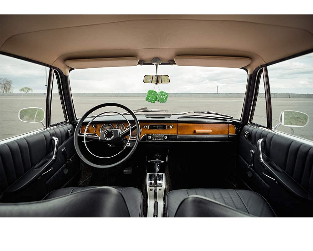 YGMONER Plush Fuzzy Dice for Car Decoration - Retro Square Design, Green Fabric, Hanging Couple Style