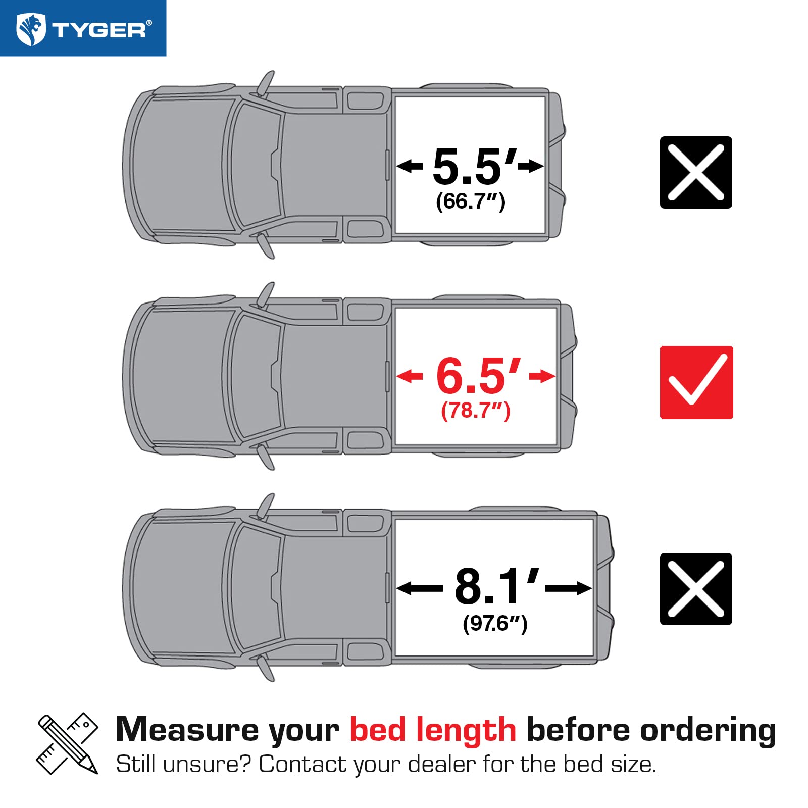Tyger Auto T3 Soft Tri-fold Truck Bed Tonneau Cover Compatible with 2022-2025 Toyota Tundra | 6.5' (79'') Bed | TG-BC3T1063