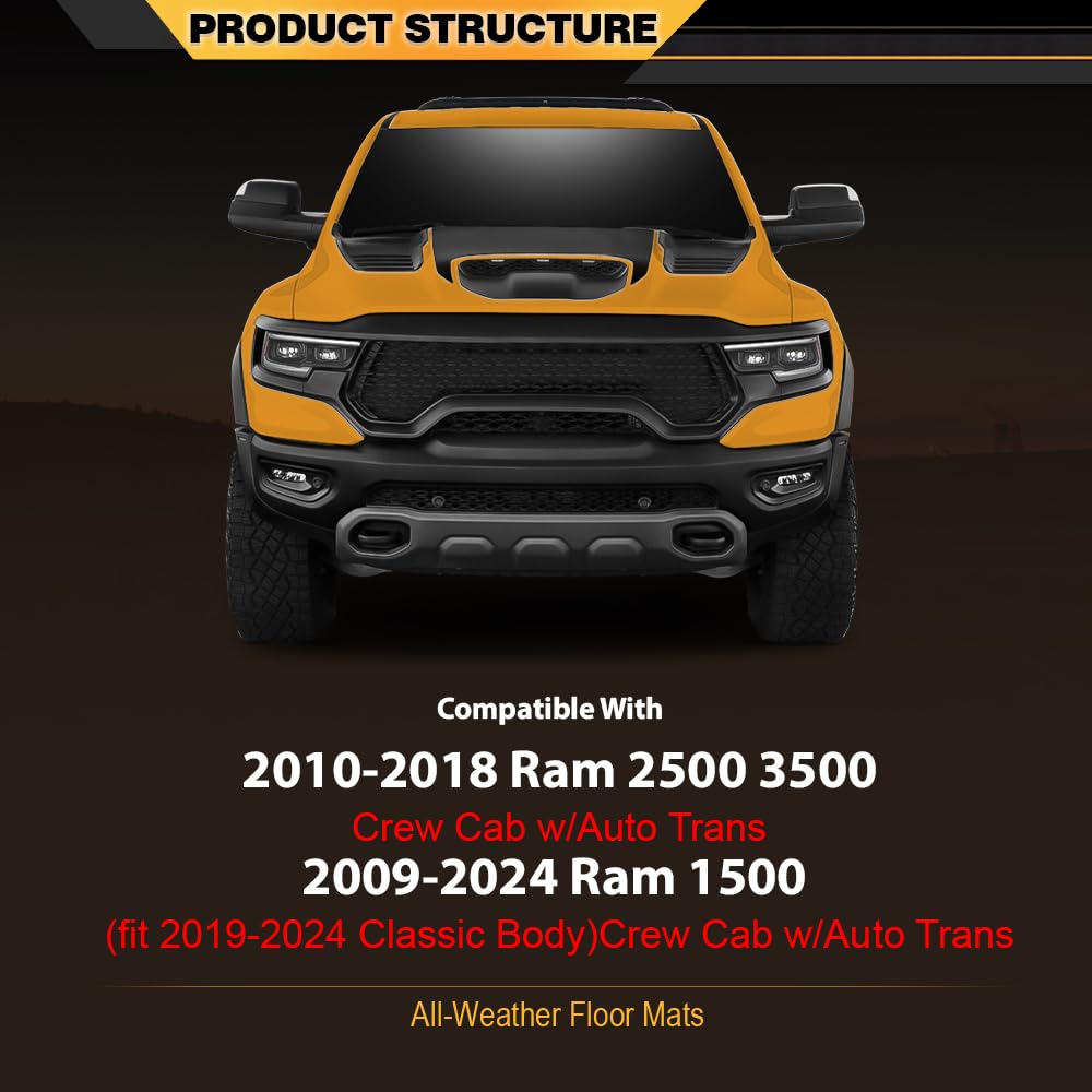 G-PLUS TPE Floor Mats Compatible with Dodge Ram 1500 2009-2024(19-24Classic Body)/ Dodge Ram 2500 3500 Crew Cab w/Auto Trans 201