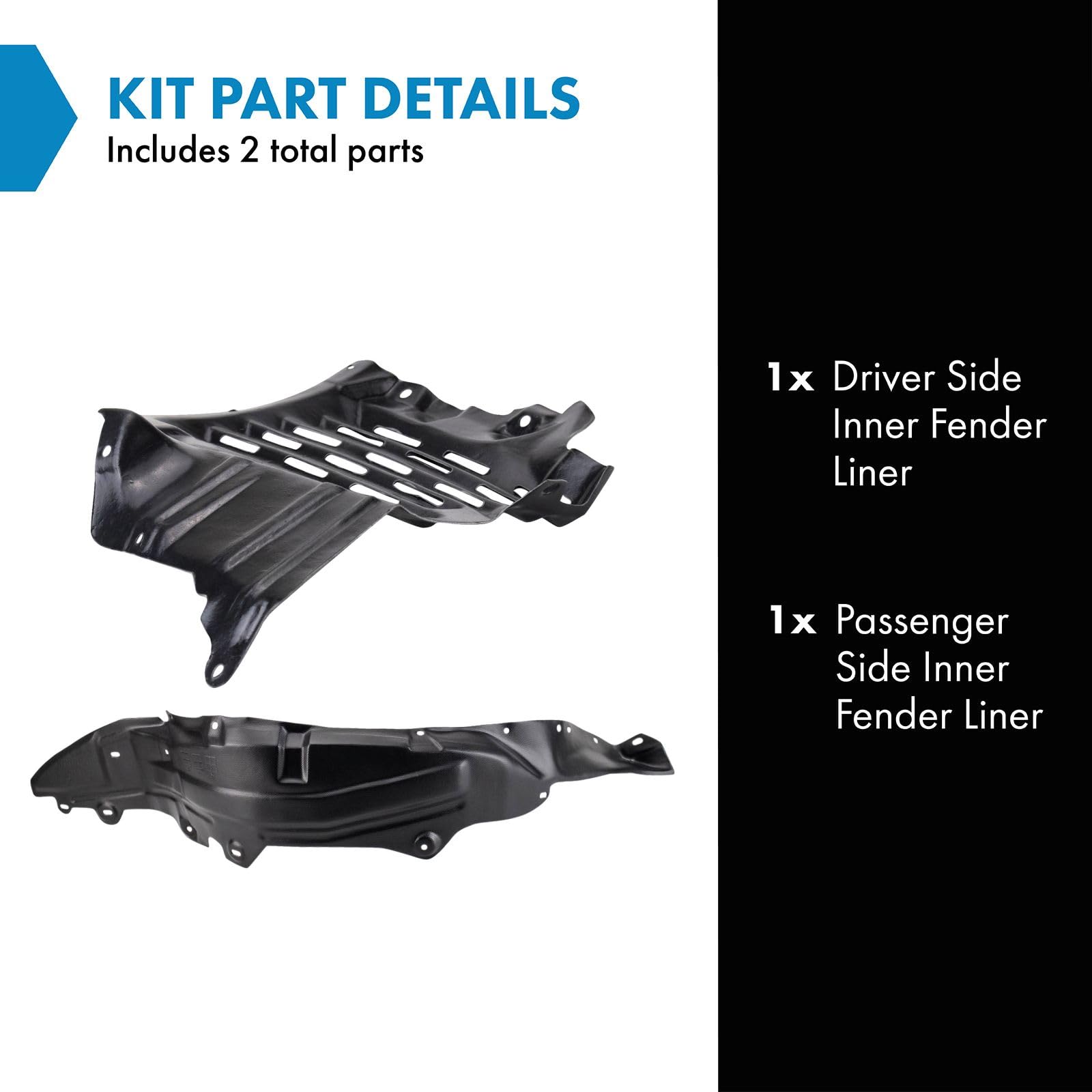Trq Inner Fender Liner Set Compatible With 1999-2000 Mazda Miata Ma1249122 Ma1250111