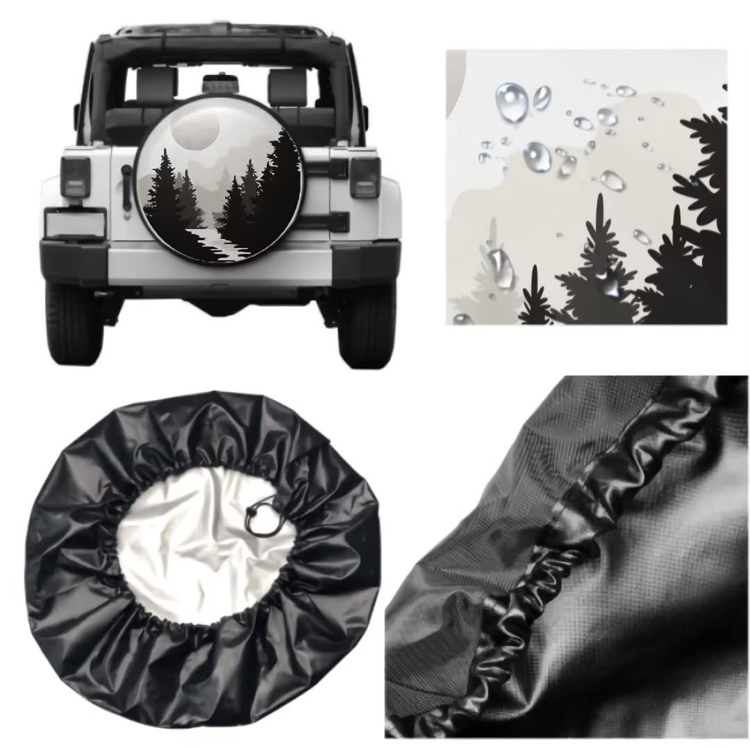 Abstract Moon Spare Tire Cover Mountain Tree Waterproof Dust-Proof Universal Spare Wheel Tire Covers 14 Inch Fit For Rv Trailer