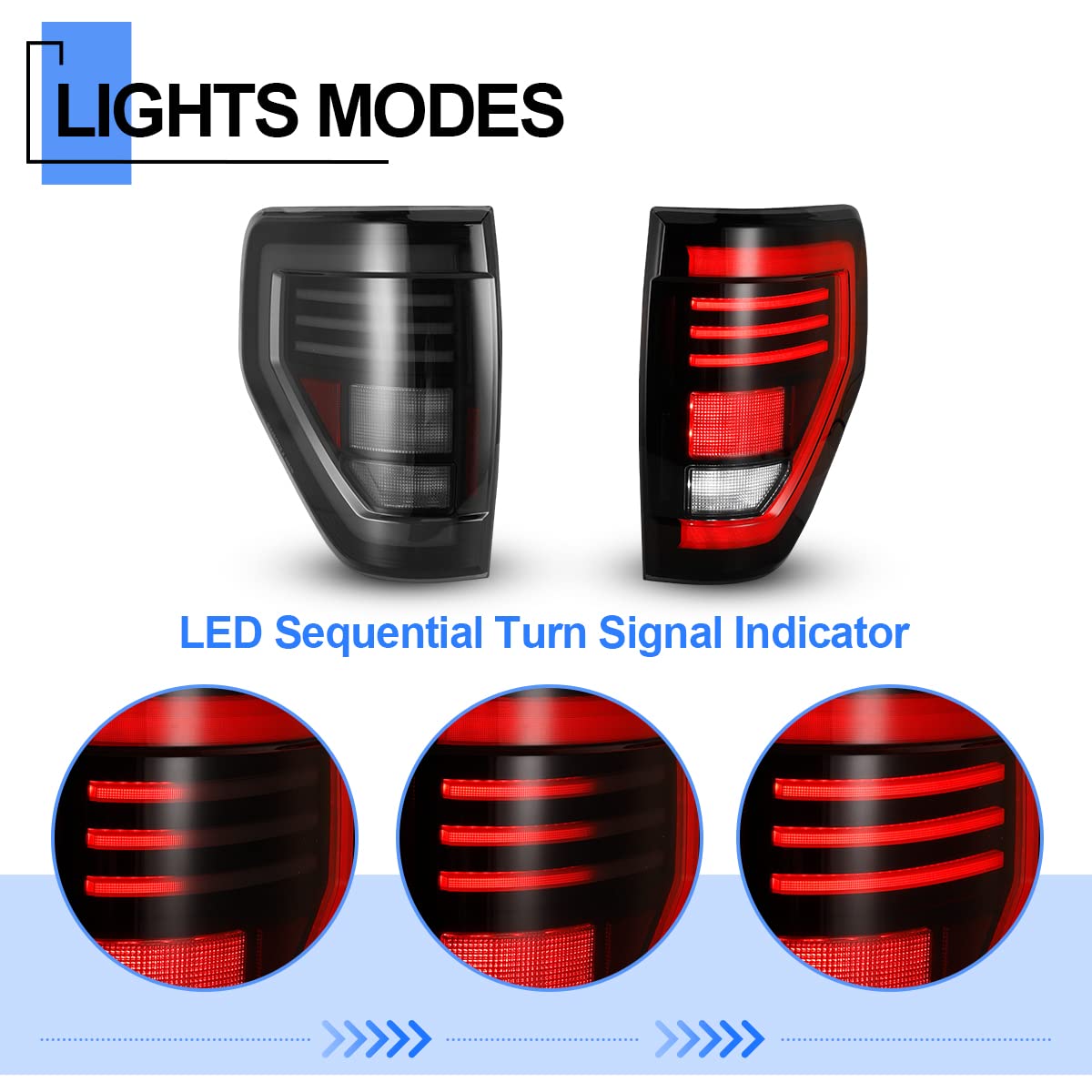 ROXX LED Sequential Tail Lights for 2009-2014 Ford F-150 Pickup, Black, Driver & Passenger Side, Model KD-WJ2025-0706J-05