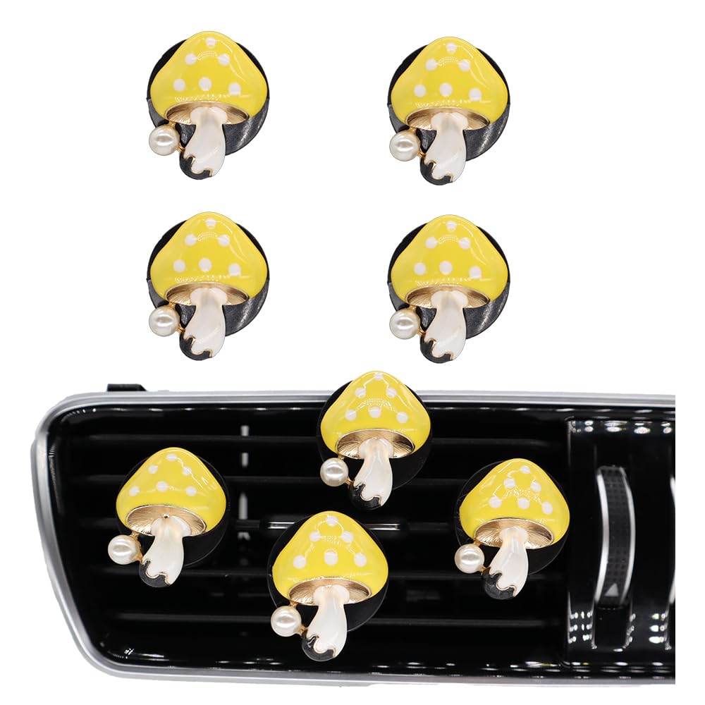 ORIESSE Cute Mushroom Car Air Freshener Vent Clips,4pcs Yellow Mushroom Refillable Car Air Freshener Decorative Clips Car Diffus