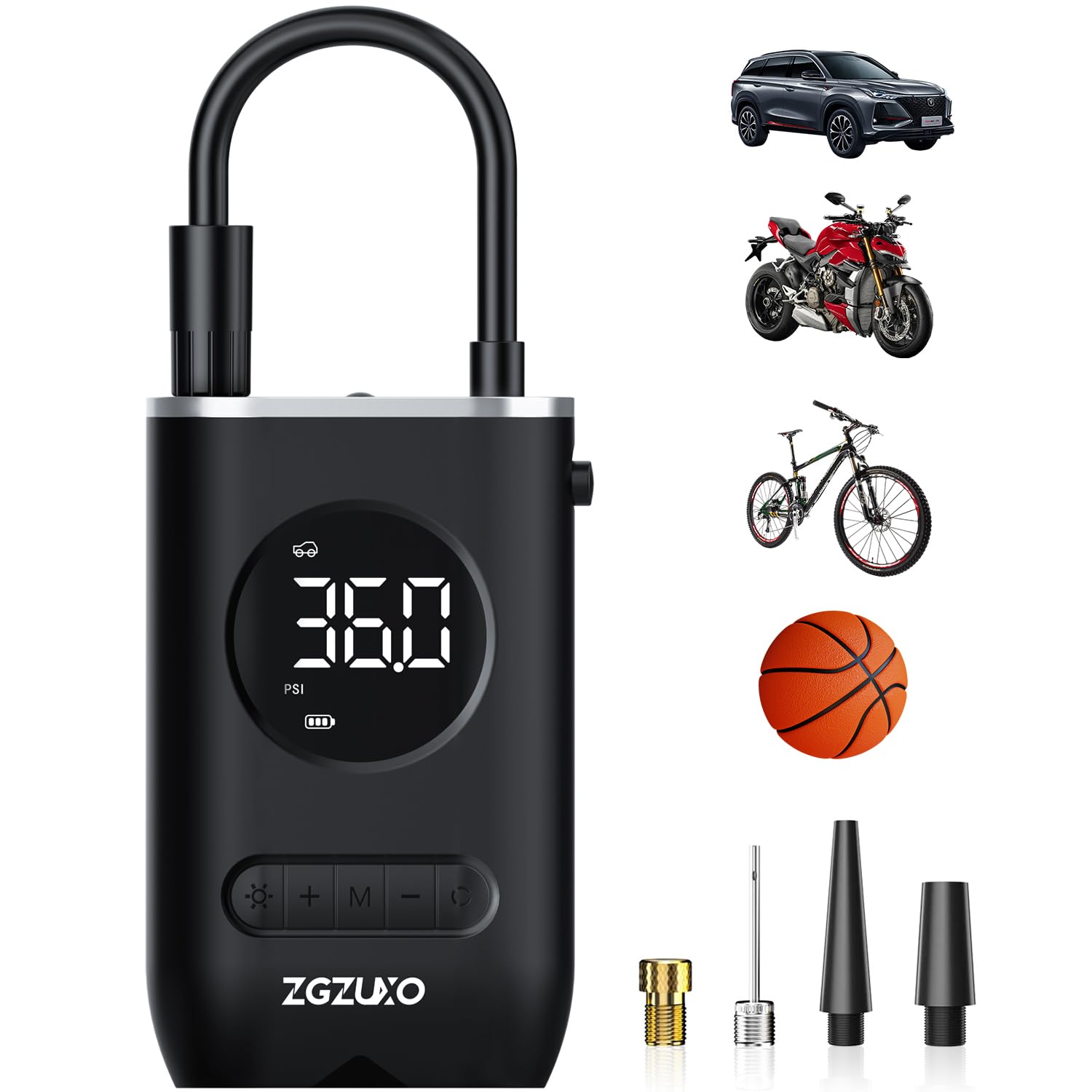 Zgzuxo Tire Inflator And Bike Pump, Portable Air Compressor For Car Tires, 150Psi Cordless Air Pump For Car With Pressure Gauge,