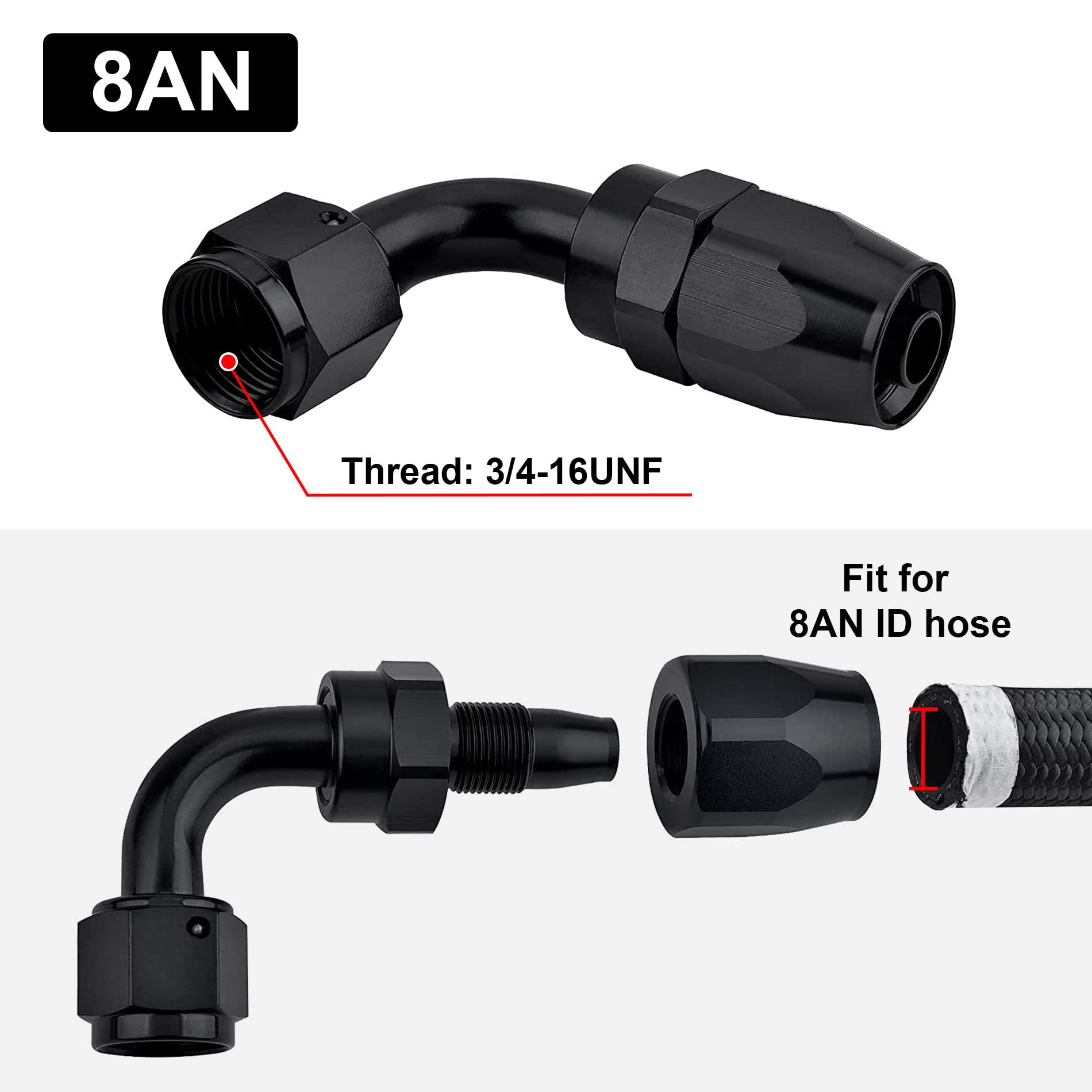 Evil Energy 8An Hose End Fitting 90Degree Swivel For Cpe Braided Hose Black 2Pcs