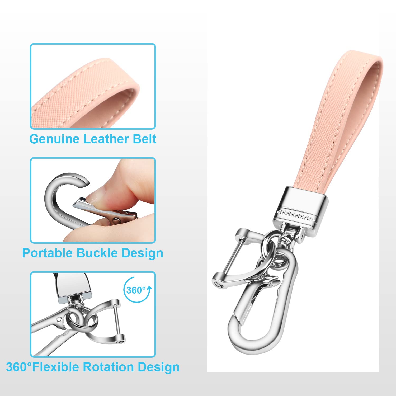 Qbuc Genuine Leather Car Keychain,Universal Heavy Duty Metal Key Chain Accessories,Car Fob Key Keychain Holder With 360 Degree R