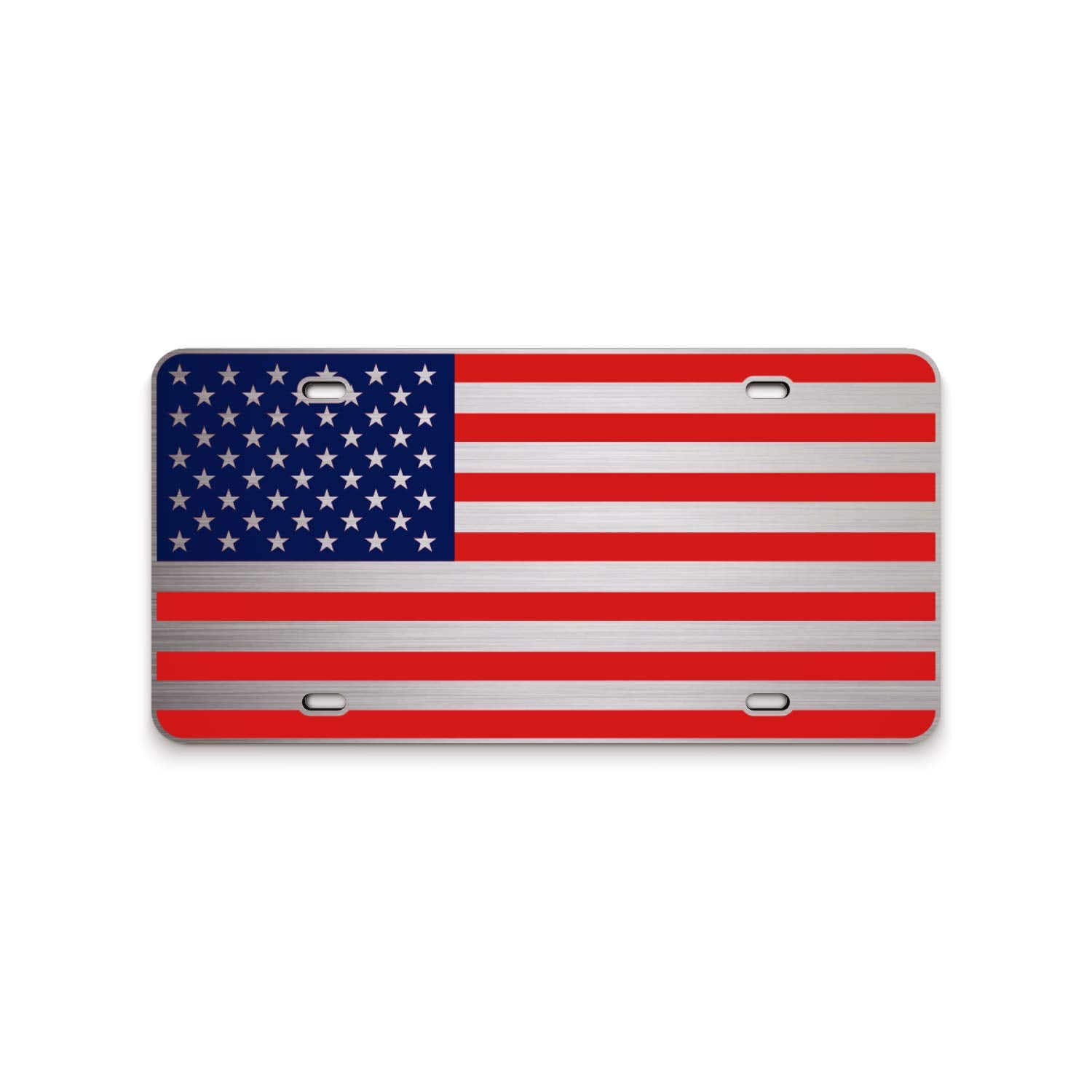 Not Made In China American Flag License Plate On 1/8 Brushed Aluminum Composite Heavy Duty Patriot Usa Car Tag