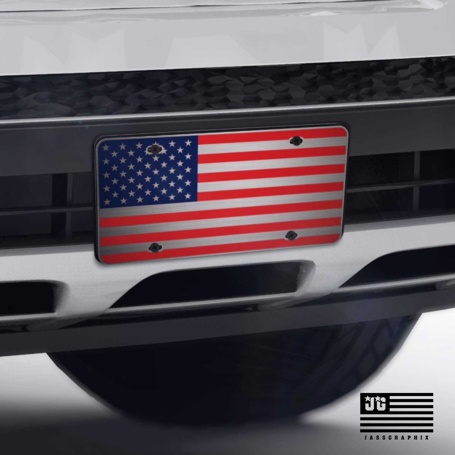 Not Made In China American Flag License Plate On 1/8 Brushed Aluminum Composite Heavy Duty Patriot Usa Car Tag