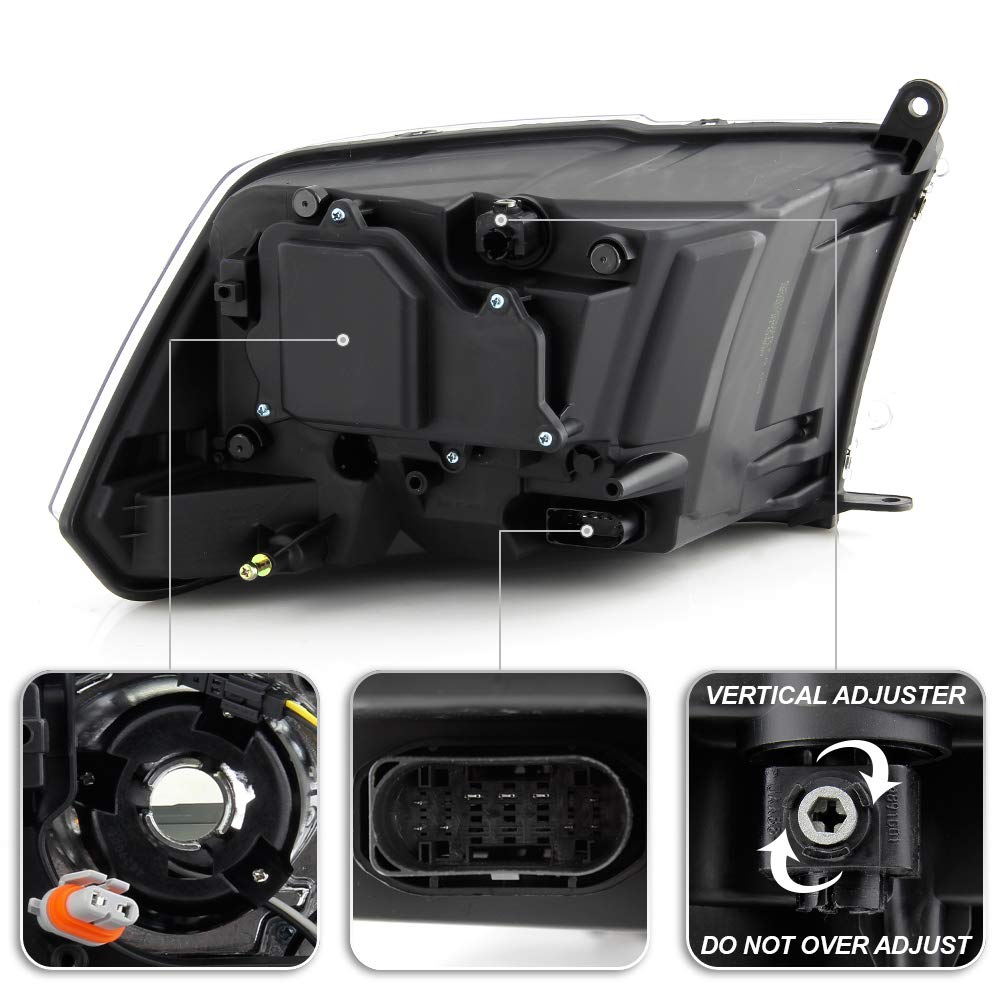 ACANII Headlight for 2013-2015 Dodge Ram 1500/2500/3500 - Black Trim, Driver Side