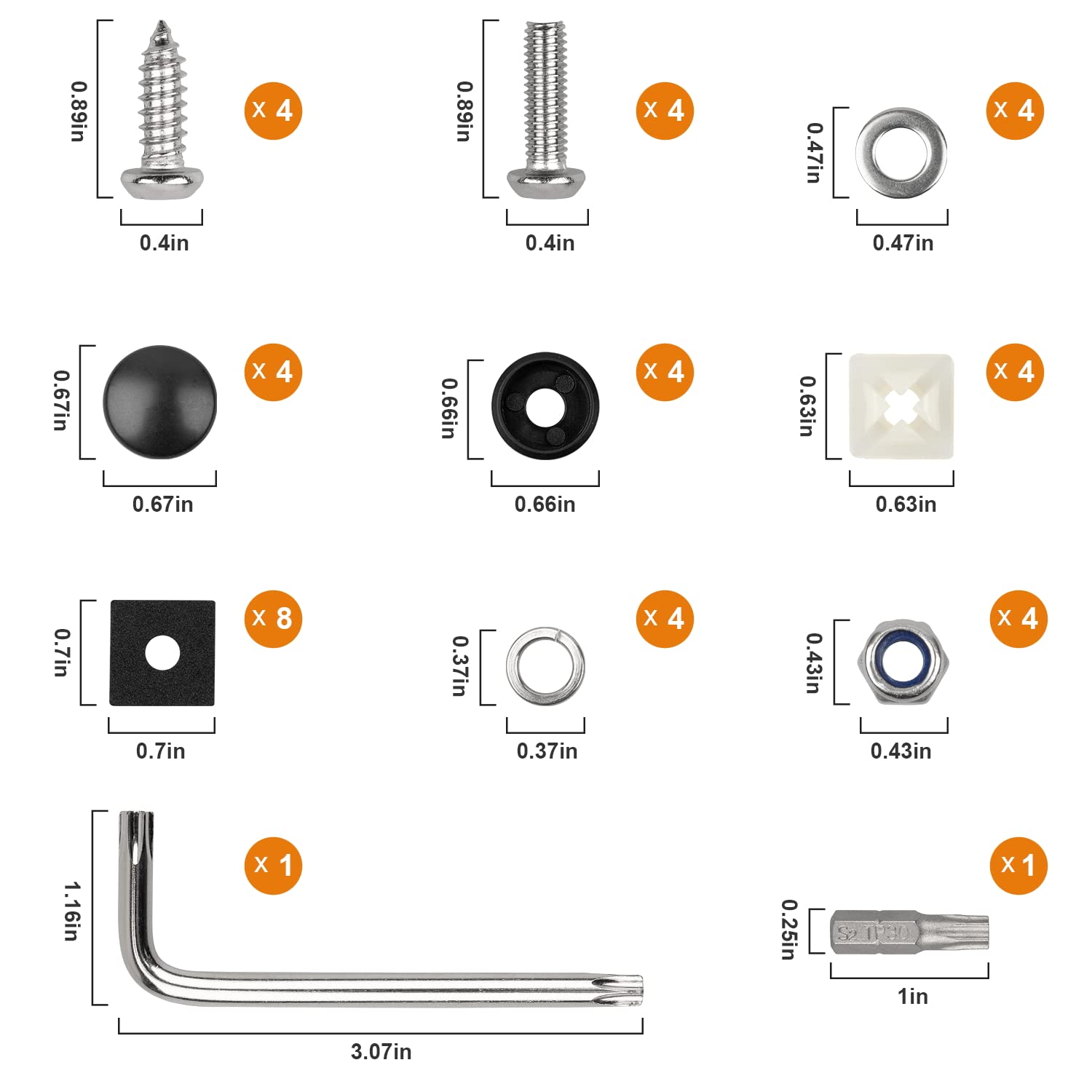 License Plate Screws Kits, Stainless Steel Anti Theft Mounting Hardware For Car Tag Plate Frames Covers, M6 (1/4'') Tamper Proof