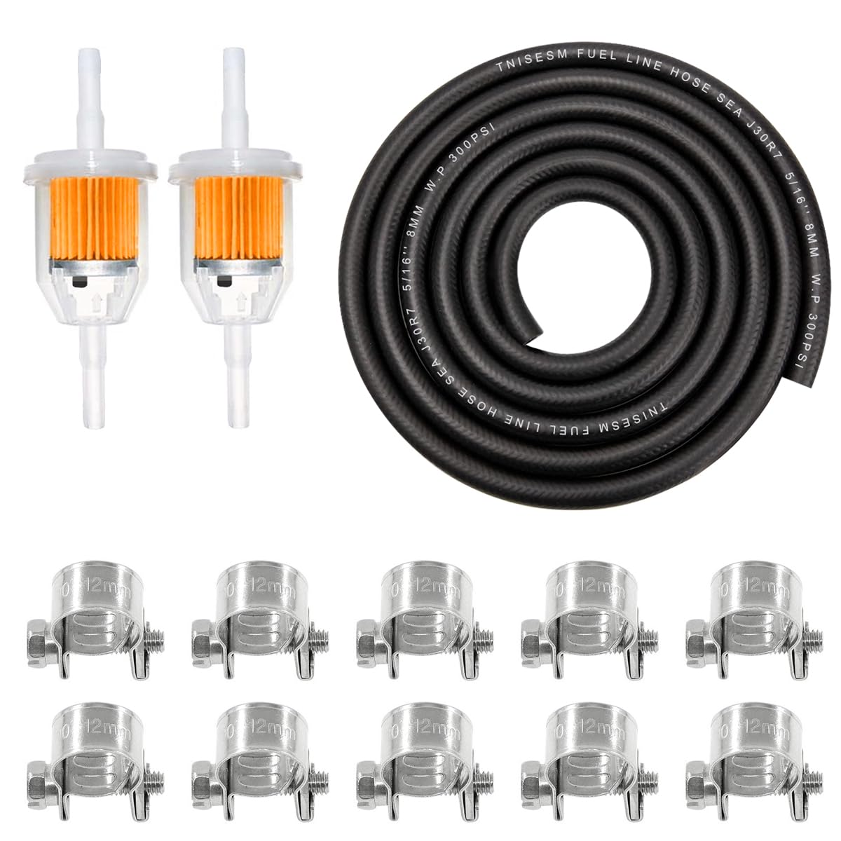 Tnisesm 5/16''(8Mm) Inch Id Fuel Line Kits, 2 Meter / 6-Foot Fuel Line + 2Pcs 1/4 Inch X 5/16 Inch Gas Inline Fuel Filters With