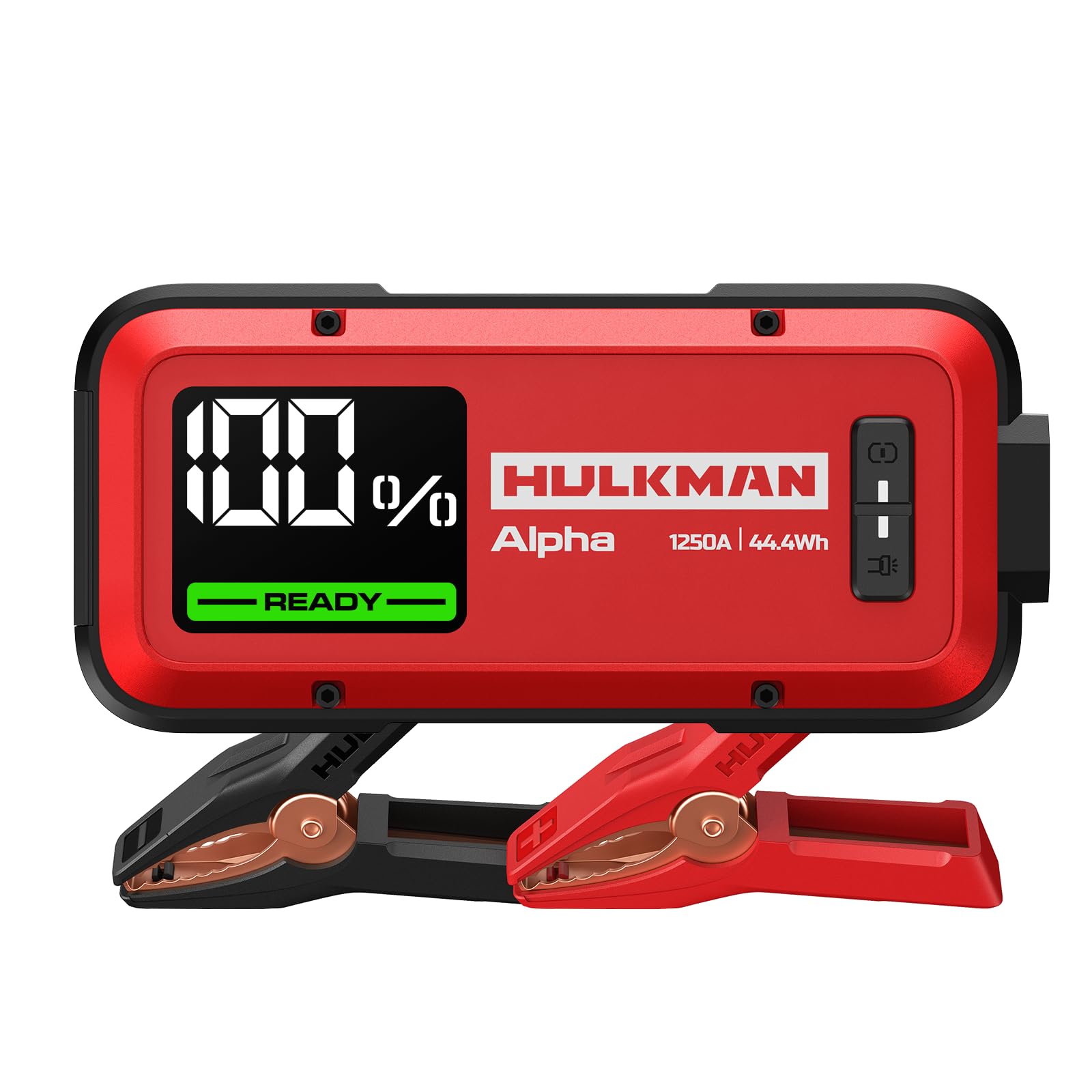 Hulkman Alpha Ultra Red, 1250A 44.4Wh Jump Starter, Power Without the Bulk, Car Battery Jump Starter & Jump Box with 2.9 Smart D