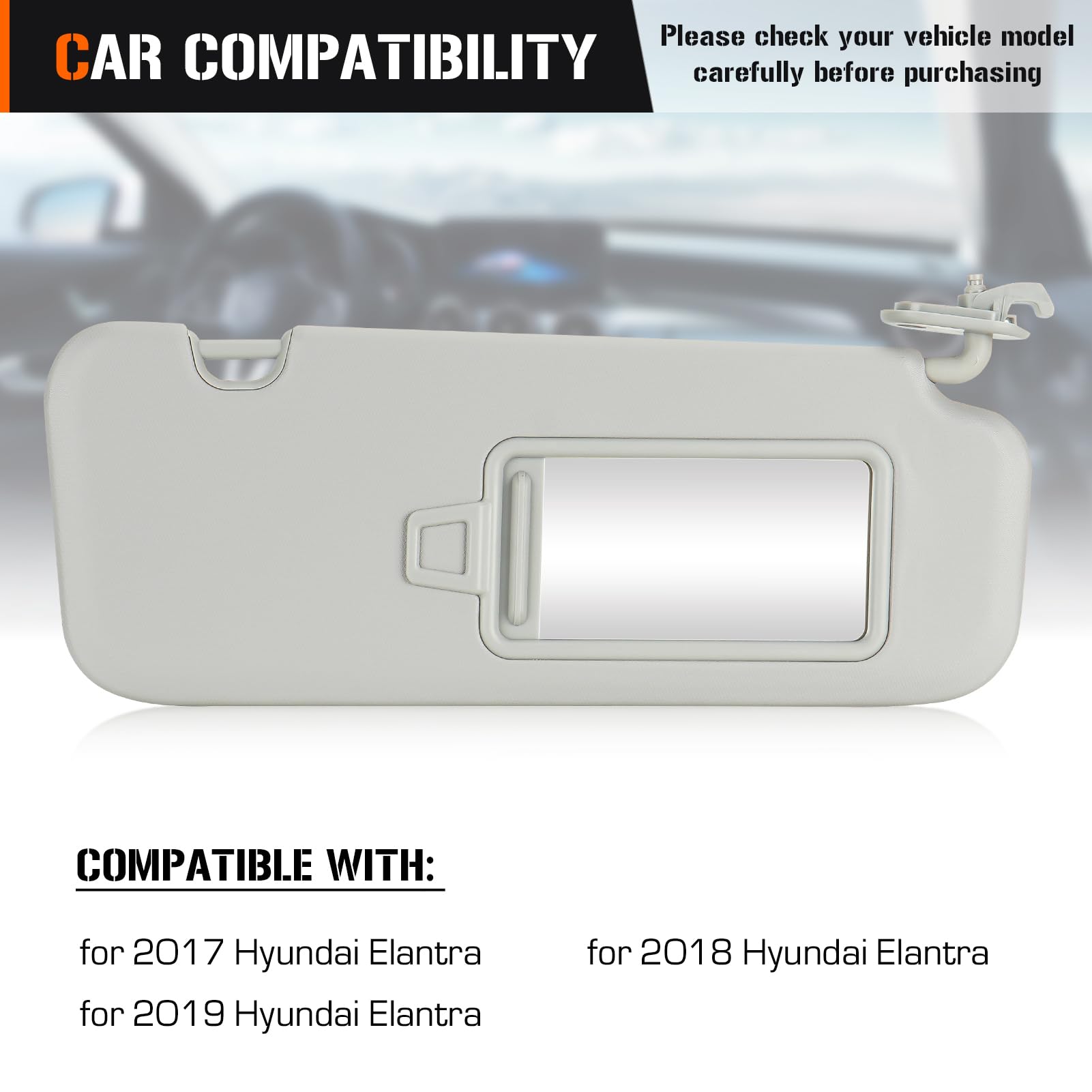 Left & Right Sun Visor for 2017-2019 Hyundai Elantra, Driver & Passenger Side Grey Sunvisor Replace 85210-F0100TTX 85210F0100TTX
