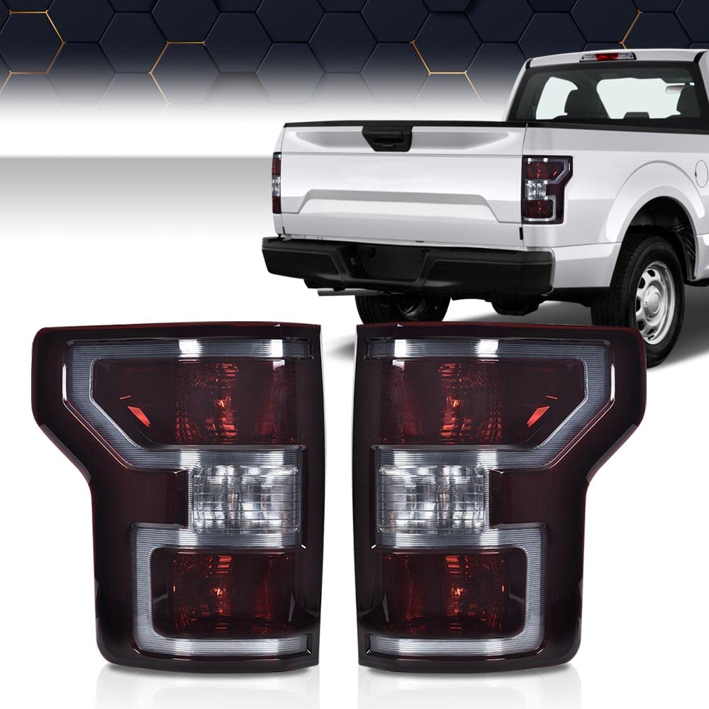 PIT66 Rear Tail Lights for Ford F150 2018-2020, Smoke Lens, Black Housing, Includes Bulbs & Harness