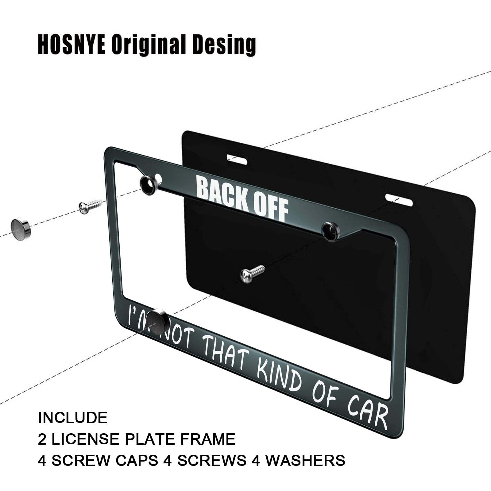 HOSNYE Back Off I'm Not That Kind of Car License Plate Frame Black 2 Pcs Metal Cute Licenses Plates Frames Licenses Plate Covers