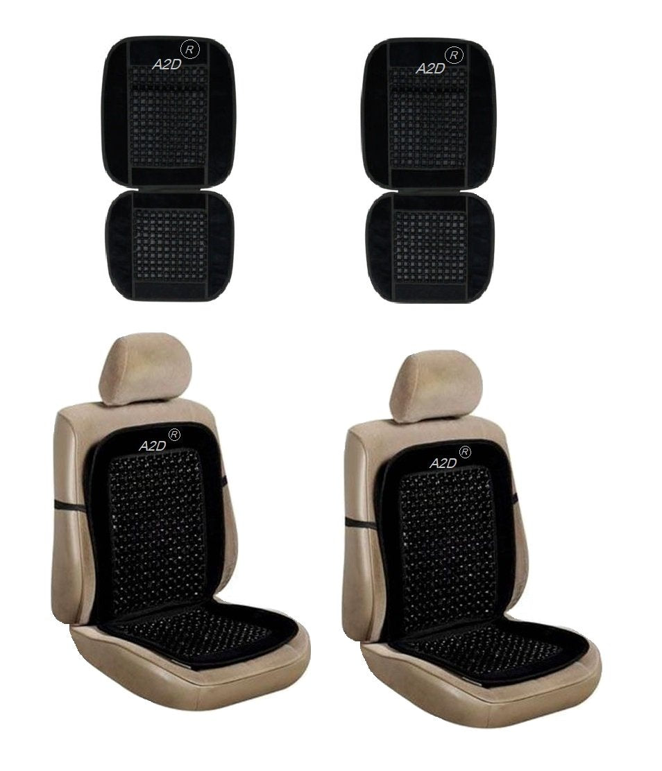 A2D Car Wooden Velvet Border Bead Lumber Seat Cover Black Set of 2 for Hyundai Verna Fluidic