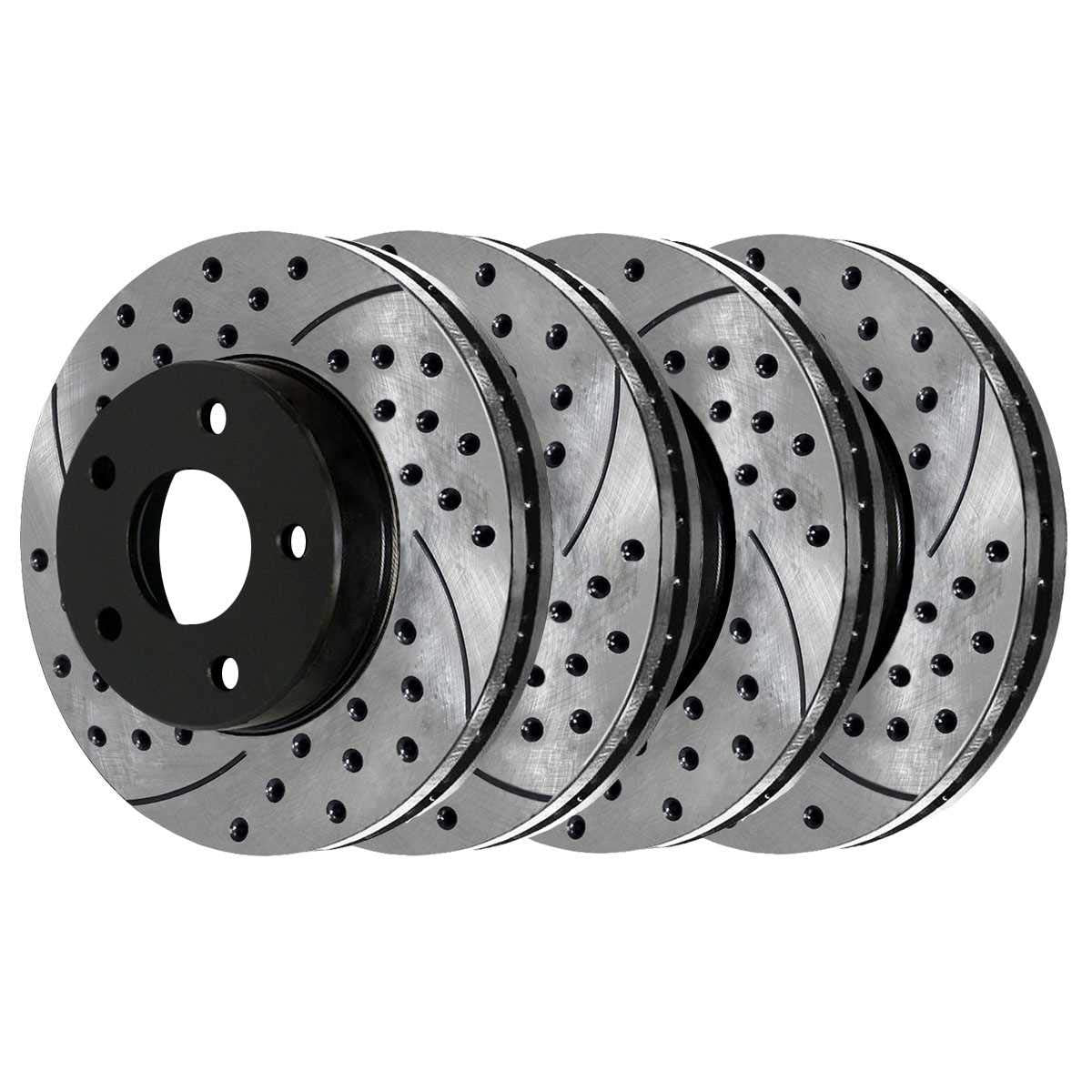 Autoshack Front And Rear Drilled Slotted Brake Rotors Black Set Of 4 Replacement For 2002-2018 Ram 1500 2004-2009 Dodge Durango 2007-2009 Chrysler Aspen 3.0L 3.6L 3.7L 4.7L 5.7L 4Wd Rwd Pr63007Pr63008