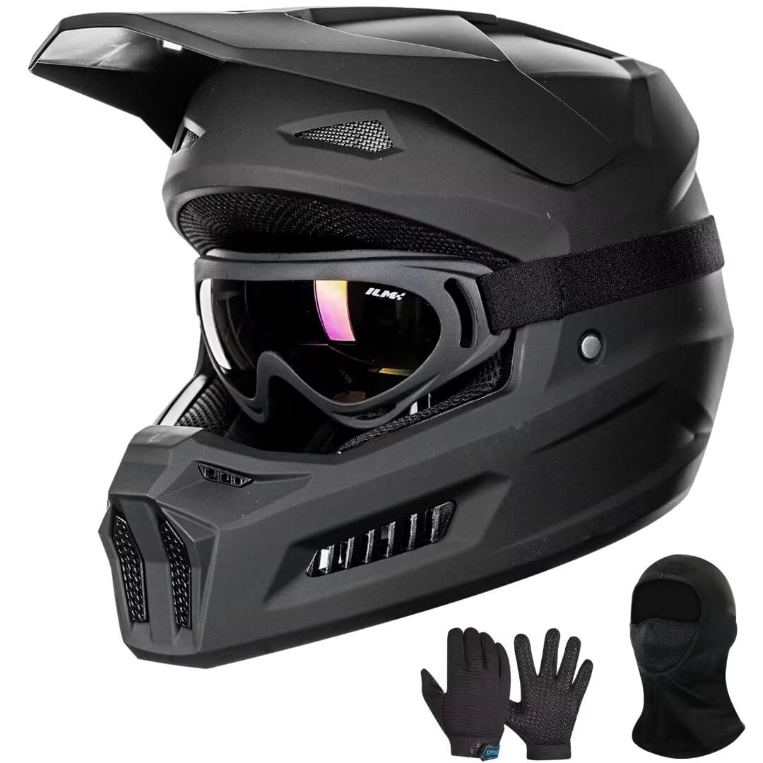 ILM Youth Dirt Bike Helmets Kids ATV Helmet Motorcross BMX Off Road Motorbike with Goggles Gloves Mask DOT Model MT601Y (Matte B