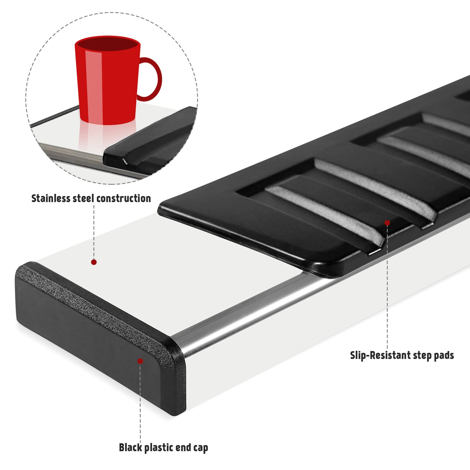 PZ 6'' Running Boards for 2015-2024 Ford F-150 SuperCrew Cab 4-Door 2017-2024 Ford F250 F350 Super Duty Crew Cab Mirror Stainles