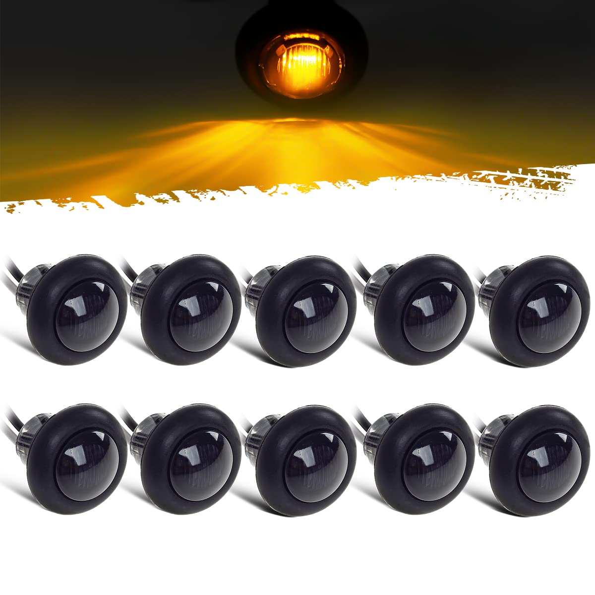 Partsam 10X 3/4'' Amber Round Led Marker Light Smoked For Pickup Truck Trailer Rv Camper Golf Cart, 3/4'' Smoked Mini Clearance 