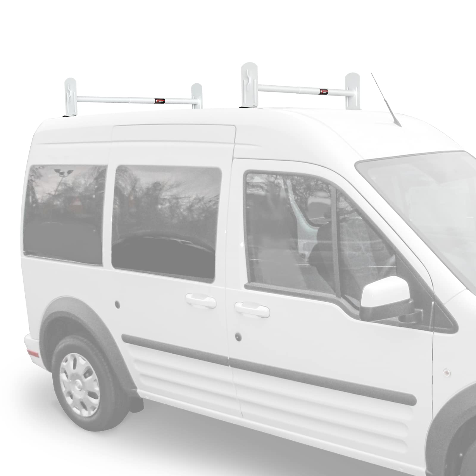 Aa-Racks Model Dx36 Compatible Ford Transit Connect 2008-13 Steel 2 Bar Utility Drilling Van Roof Ladder Rack System - Matte Whi