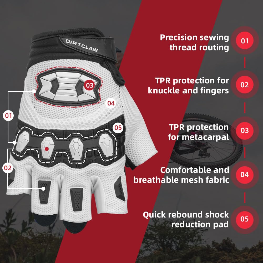 Seibertron Adult Dirtclaw Gloves - Motorcycle Motocross Sports Gloves For Ultimate Grip And Protection White S