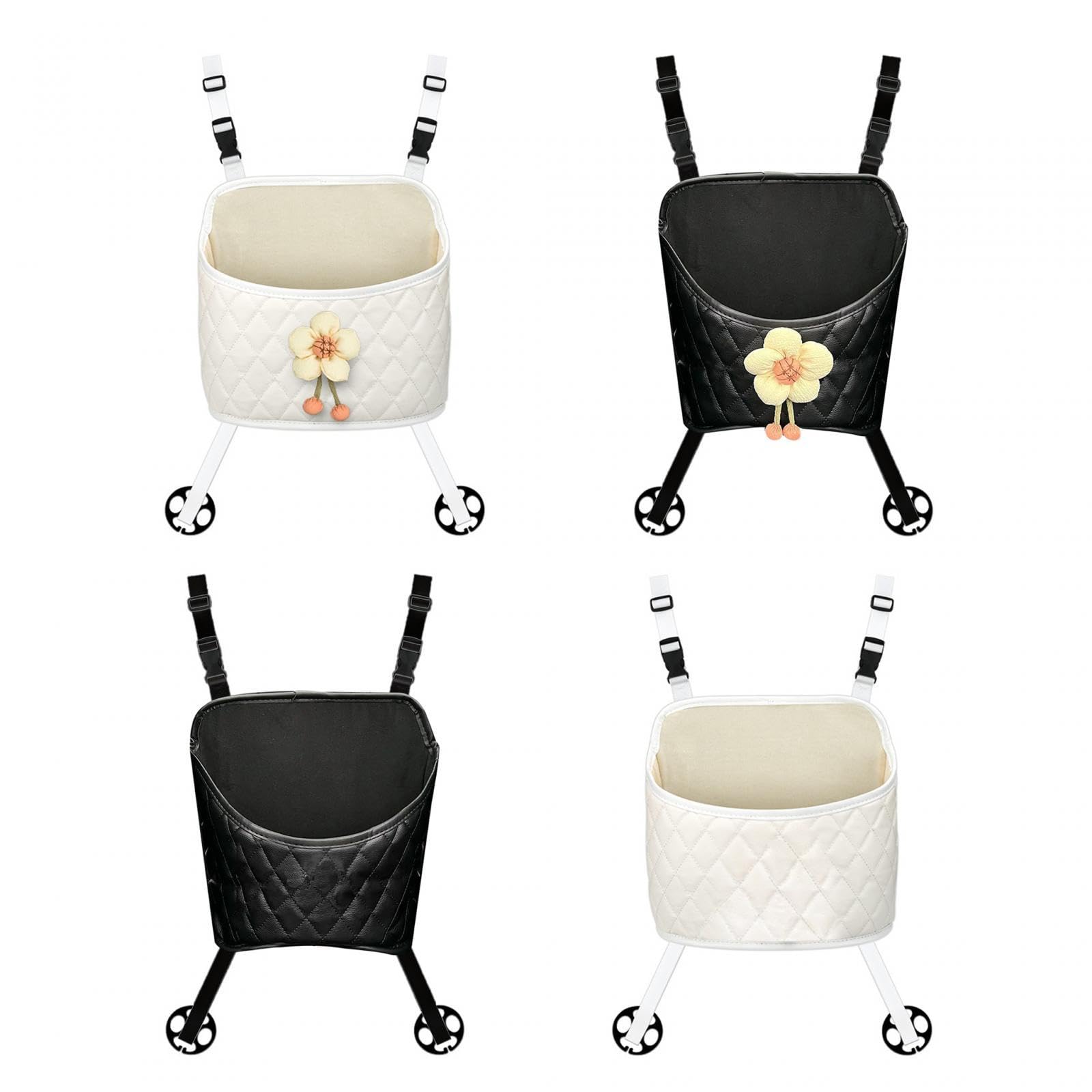 Merishopp Auto Organizer Large Capacity Car Purse Holder for Cup Cosmetic Sundries white flower