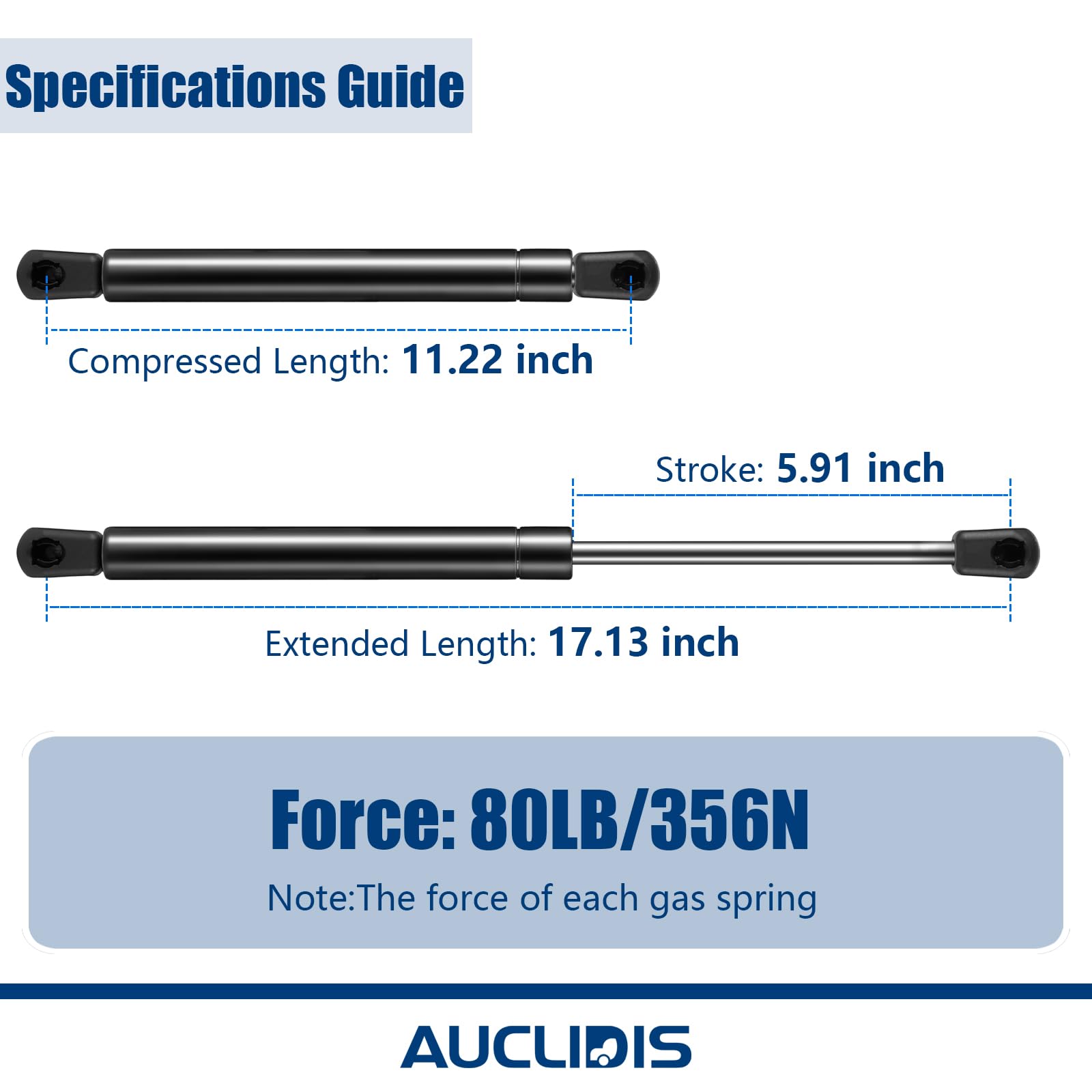 C16-08789 17 Inch 80Lb/356N Gas Strut Shock Spring Lift Support For Leer Camper Shell Truck Topper Cap Canopy Door Window Toolbo