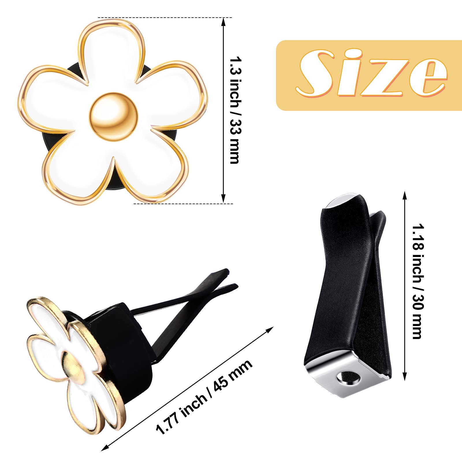 6 Pcs Daisy Flower Air Vent Clip Air Conditioning Outlet Clip Car Air Freshener Clip Charm Car Inter Decor Accessories (White,3