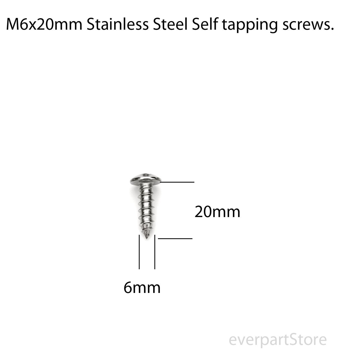 LFPartS Stainless Steel Screws for License Plates, M6x20mm, Chrome, Model ASG35CH - Rustproof, Self Tapping Fasteners