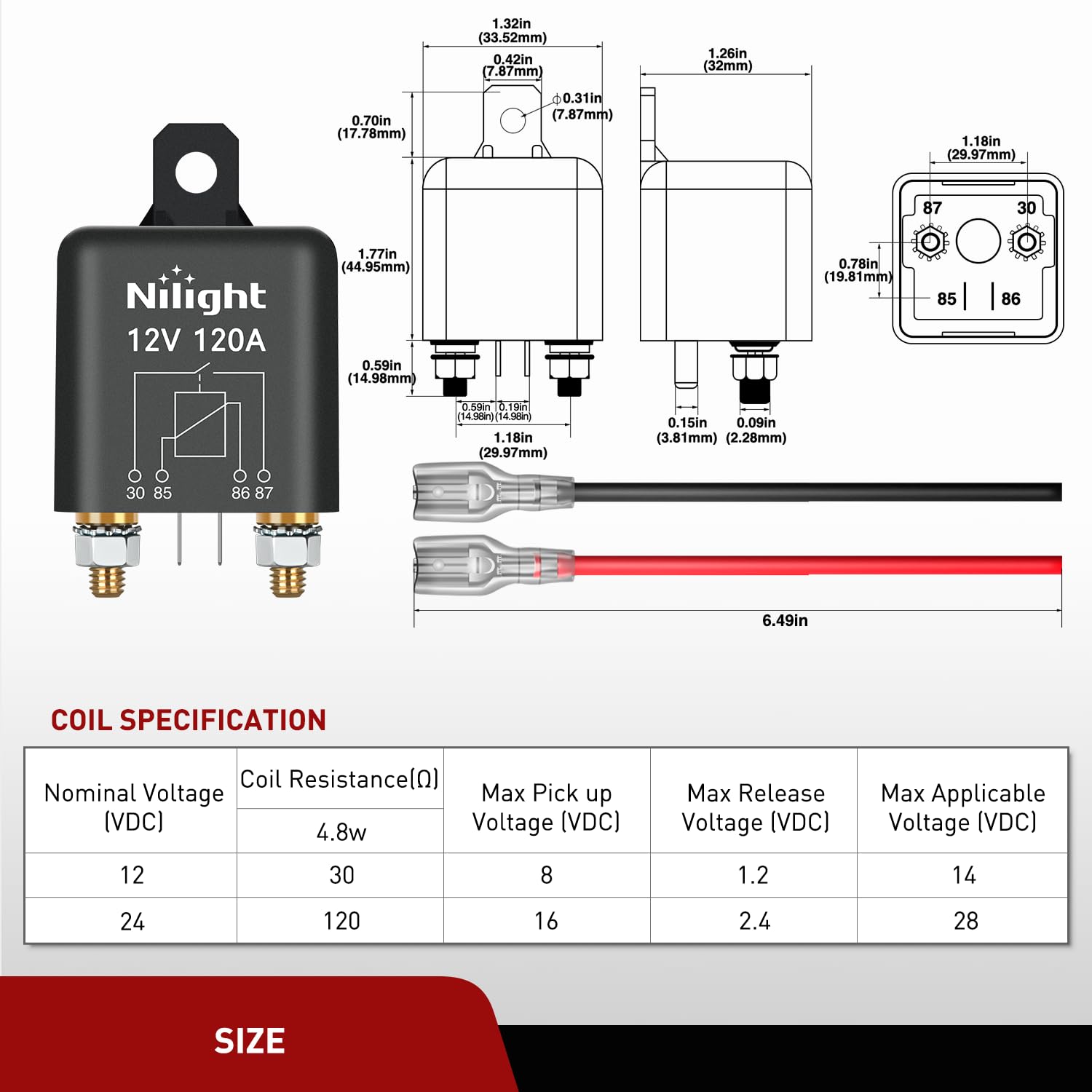 Nilight 120A 2PC Starter Relay - 4 Pin 12V SPST High Current Control for Car, Truck, Camper - Model 50216A